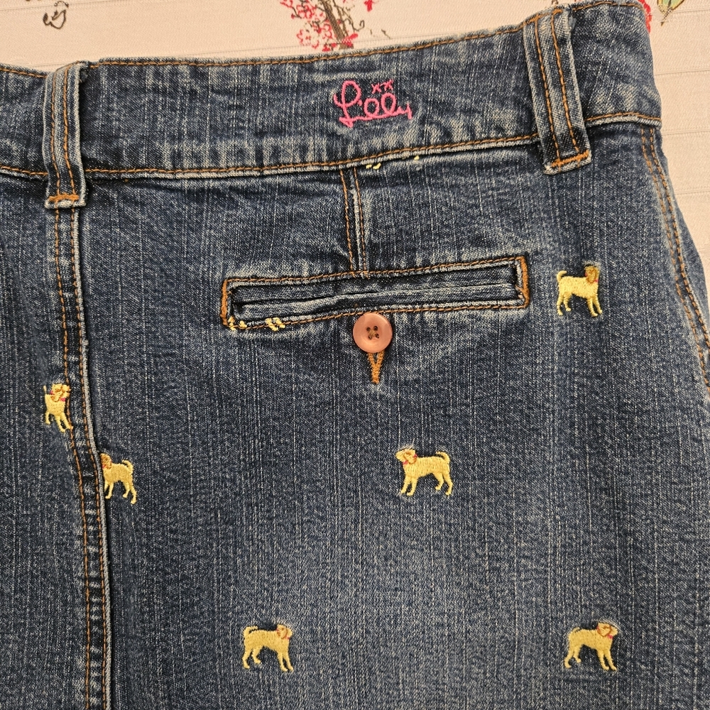 Embroidered denim skirt size 6, Lilly Pulitzer White Label, Dogs! - Picture 4 of 11